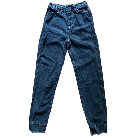 Free People Denim - Free‎ People We The Free Women's High Rise Tapered Leg Frayed Hem Jeans Black 24
